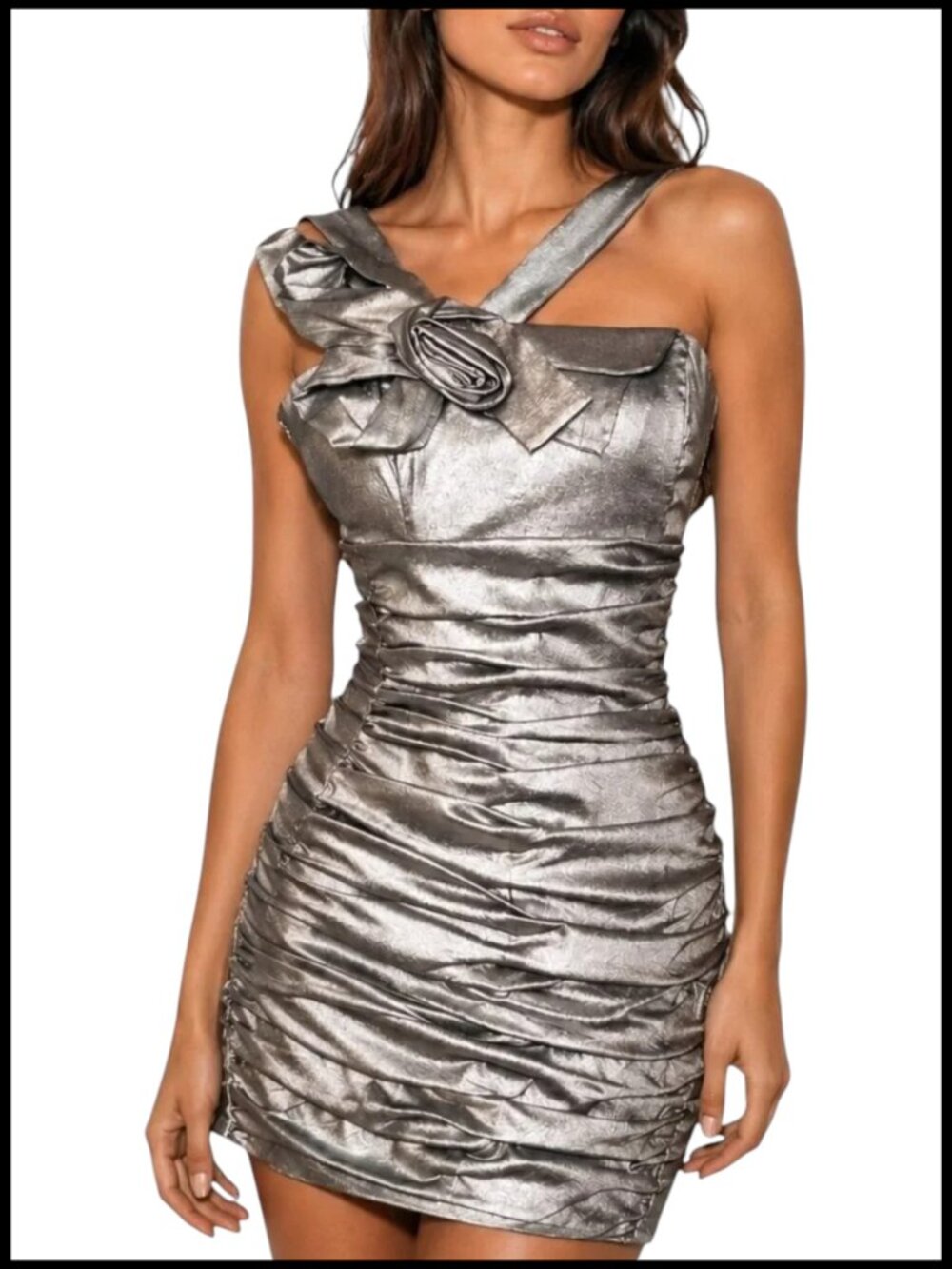 Jessica McClintock Mini Dress Gold Silver Metallic Ruched Bodycon 4